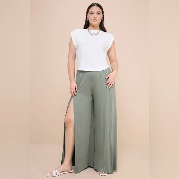 NWT Lulus Knockout Sage Green Wide-Leg Tulip-hem Pants Size XL - Picture 7 of 15
